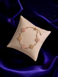 1pc Elegant Rhinestone Inlaid Four-Leaf Clover Adjustable Bracelet - Gold